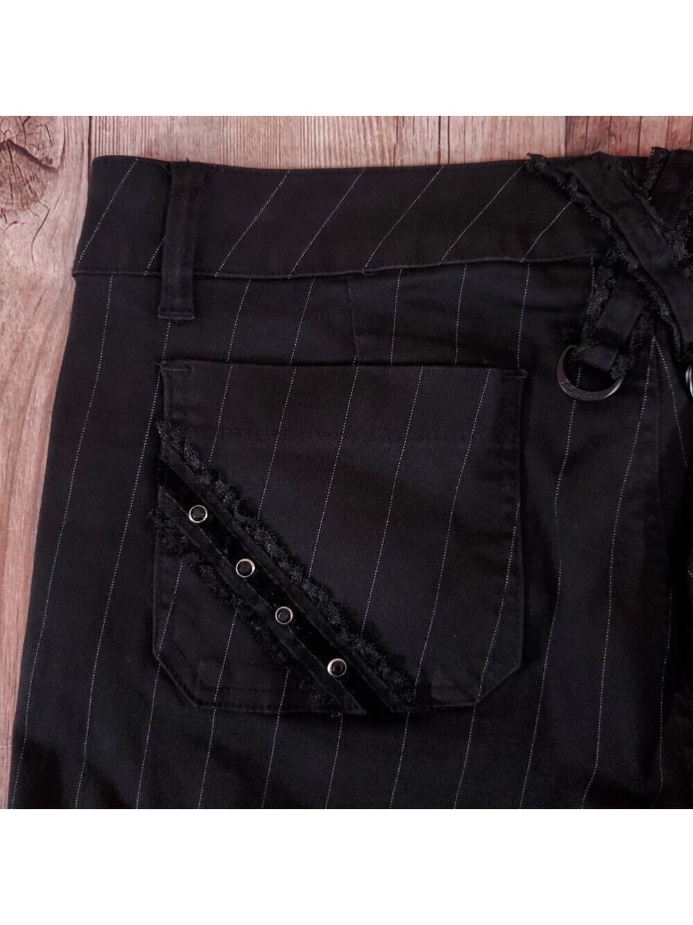 Vtg Tripp NYC Sz 13 Striper Black Tone Boot Cut Pants Pinstripe Goth Punk Y2K - Picture 11 of 15